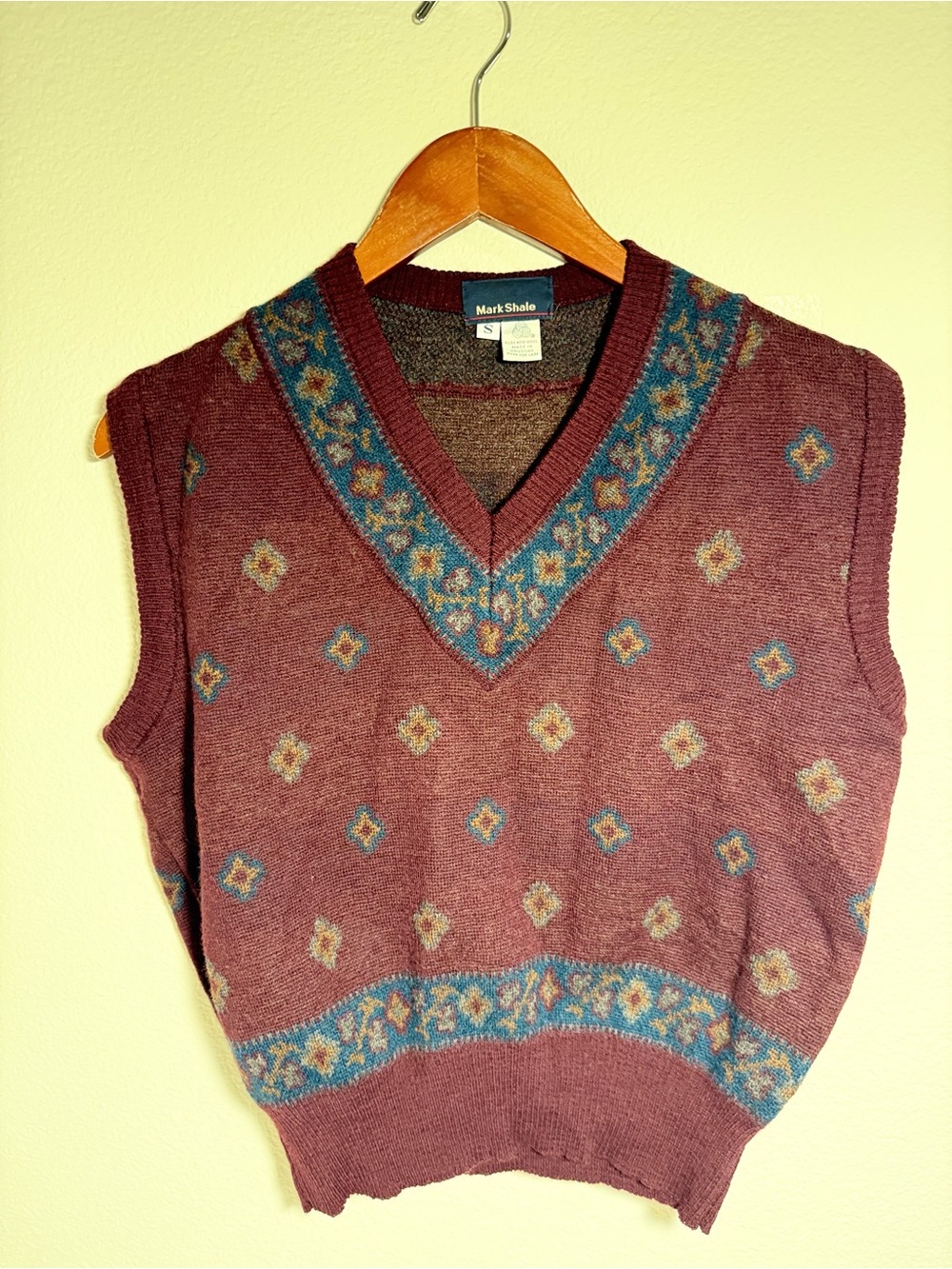 Burgundy V-Neck Sweater Vest 100% Wool